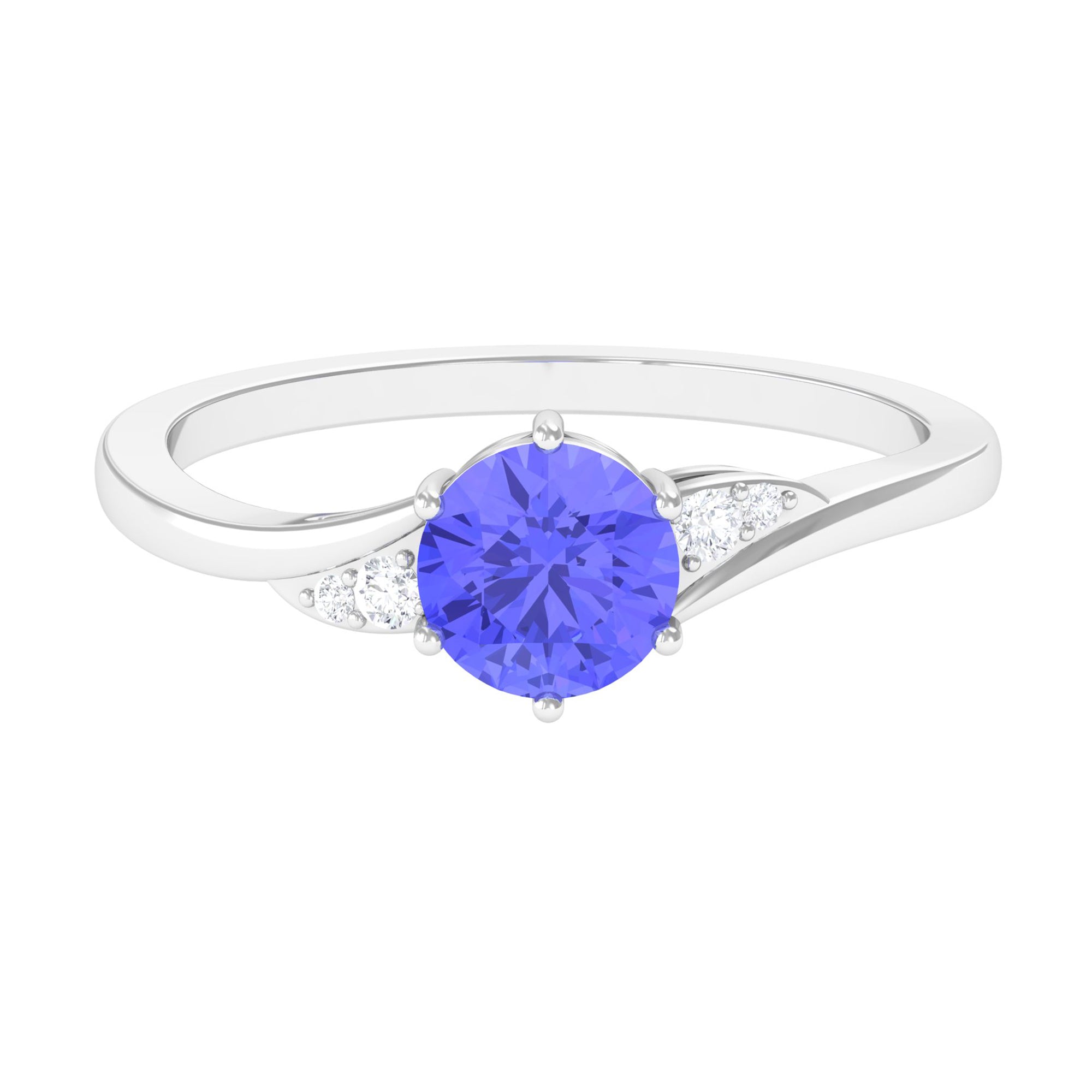 Round Tanzanite Solitaire Engagement Ring with Diamond Tanzanite - ( AAA ) - Quality - Rosec Jewels