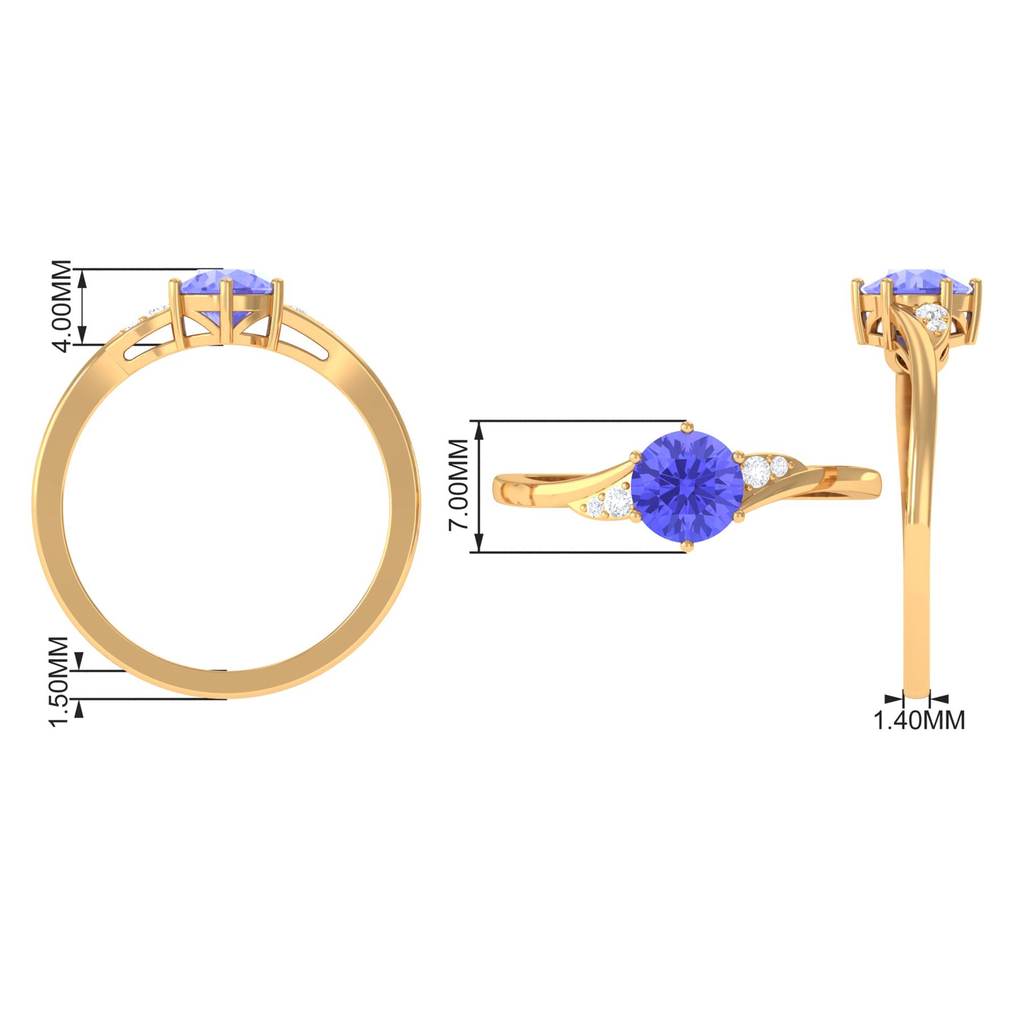 Round Tanzanite Solitaire Engagement Ring with Diamond Tanzanite - ( AAA ) - Quality - Rosec Jewels