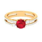 Solitaire Created Ruby Double Band Engagement Ring with Diamond Lab Created Ruby - ( AAAA ) - Quality - Rosec Jewels