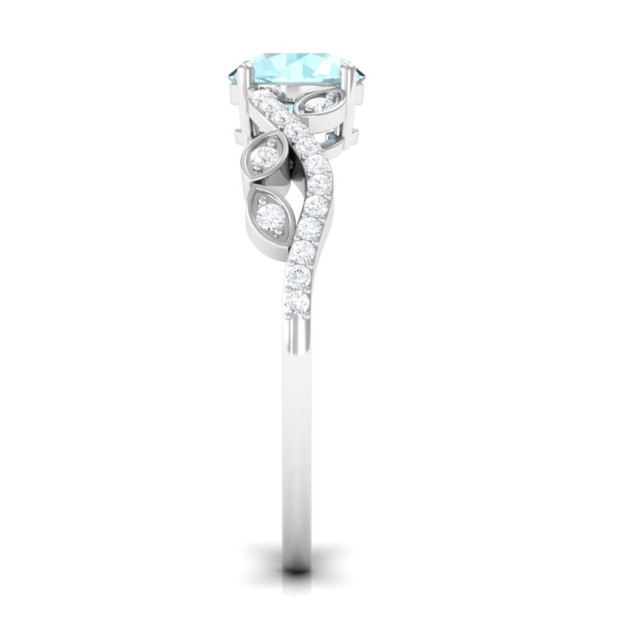 Round Sky Blue Topaz Designer Engagement Ring with Diamond Sky Blue Topaz - ( AAA ) - Quality - Rosec Jewels