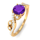 Nature Inspired Amethyst and Diamond Solitaire Engagement Ring Amethyst - ( AAA ) - Quality - Rosec Jewels