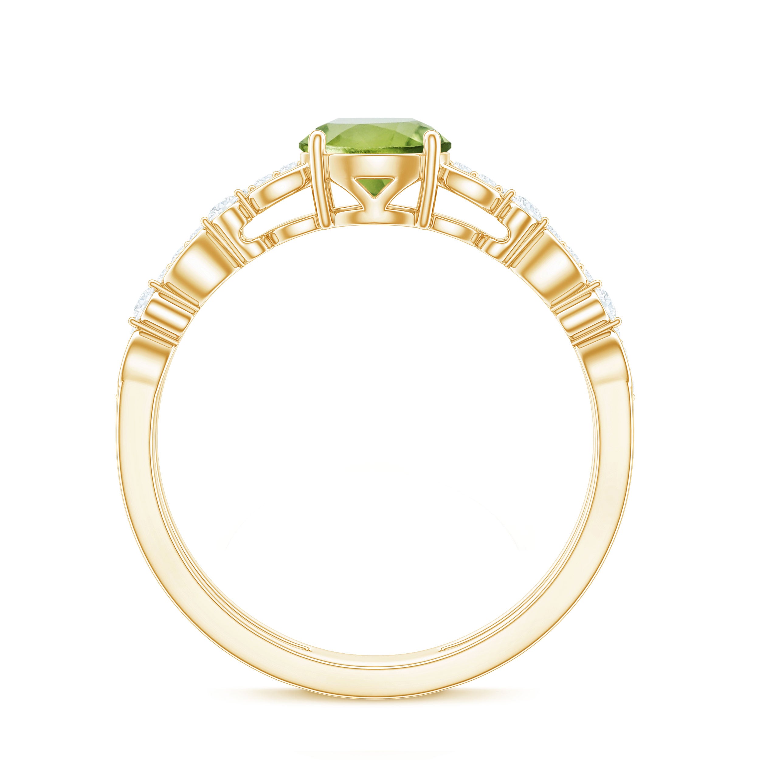 6 MM Peridot Double Band Solitaire Engagement Ring with Diamond Peridot - ( AAA ) - Quality - Rosec Jewels