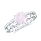 6 MM Rose Quartz Double Band Solitaire Engagement Ring with Diamond Rose Quartz - ( AAA ) - Quality - Rosec Jewels