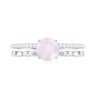 6 MM Rose Quartz Double Band Solitaire Engagement Ring with Diamond Rose Quartz - ( AAA ) - Quality - Rosec Jewels