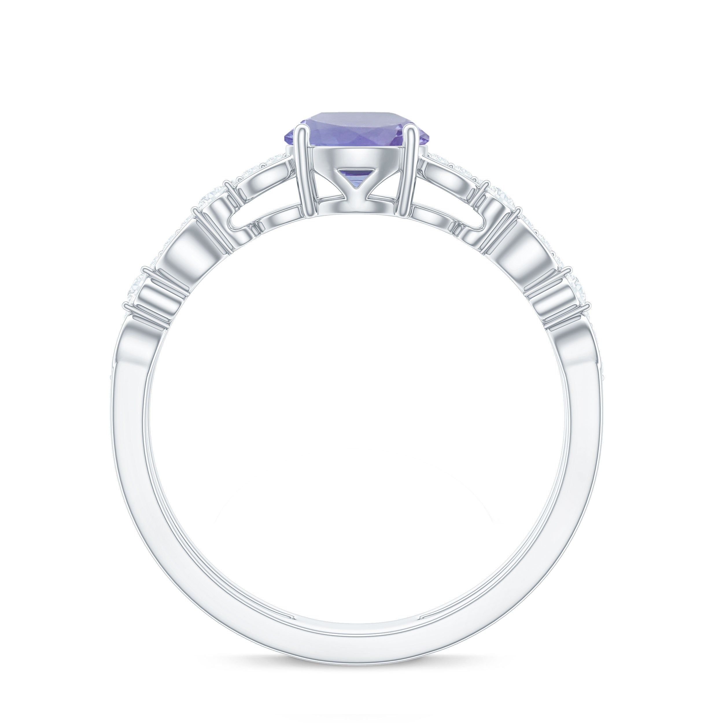 Solitaire Tanzanite and Diamond Double Band Ring Tanzanite - ( AAA ) - Quality - Rosec Jewels