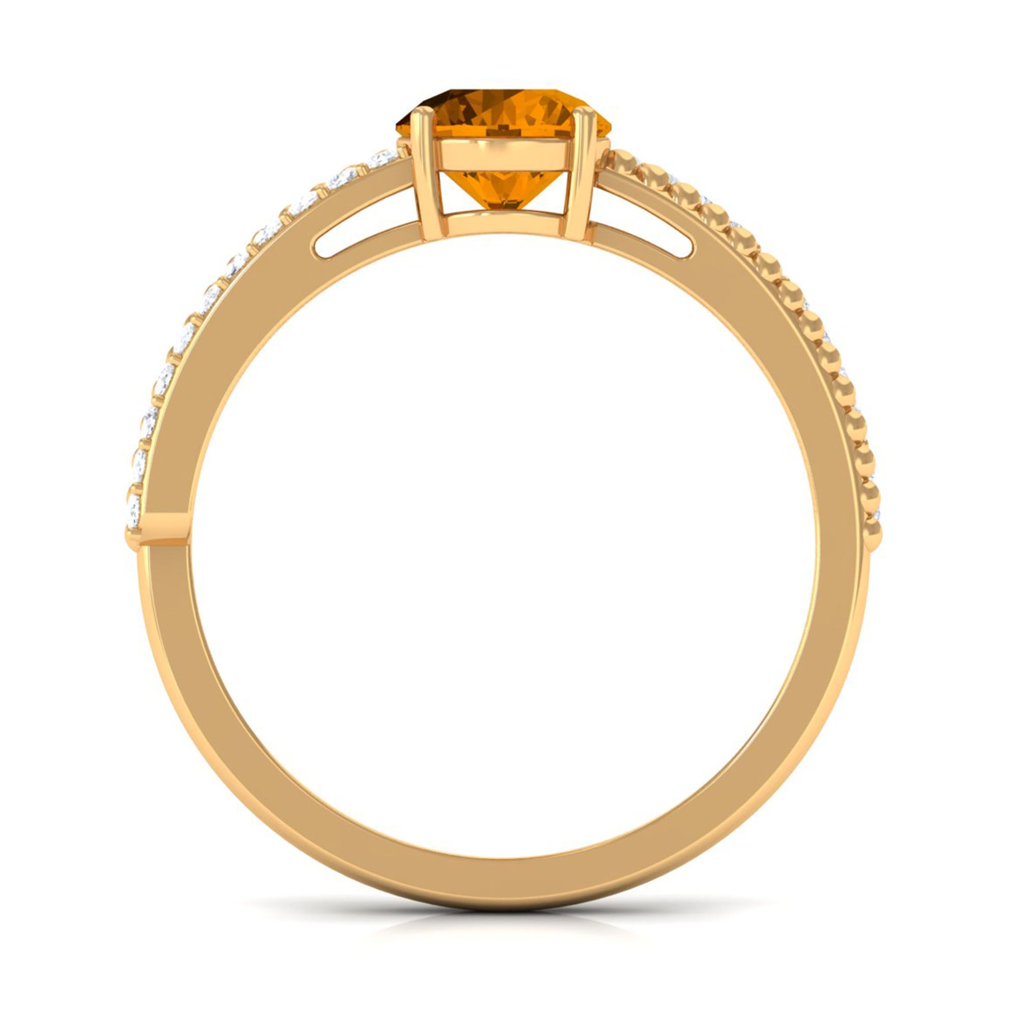 Round Citrine Solitaire Engagement Ring with Diamond Citrine - ( AAA ) - Quality - Rosec Jewels