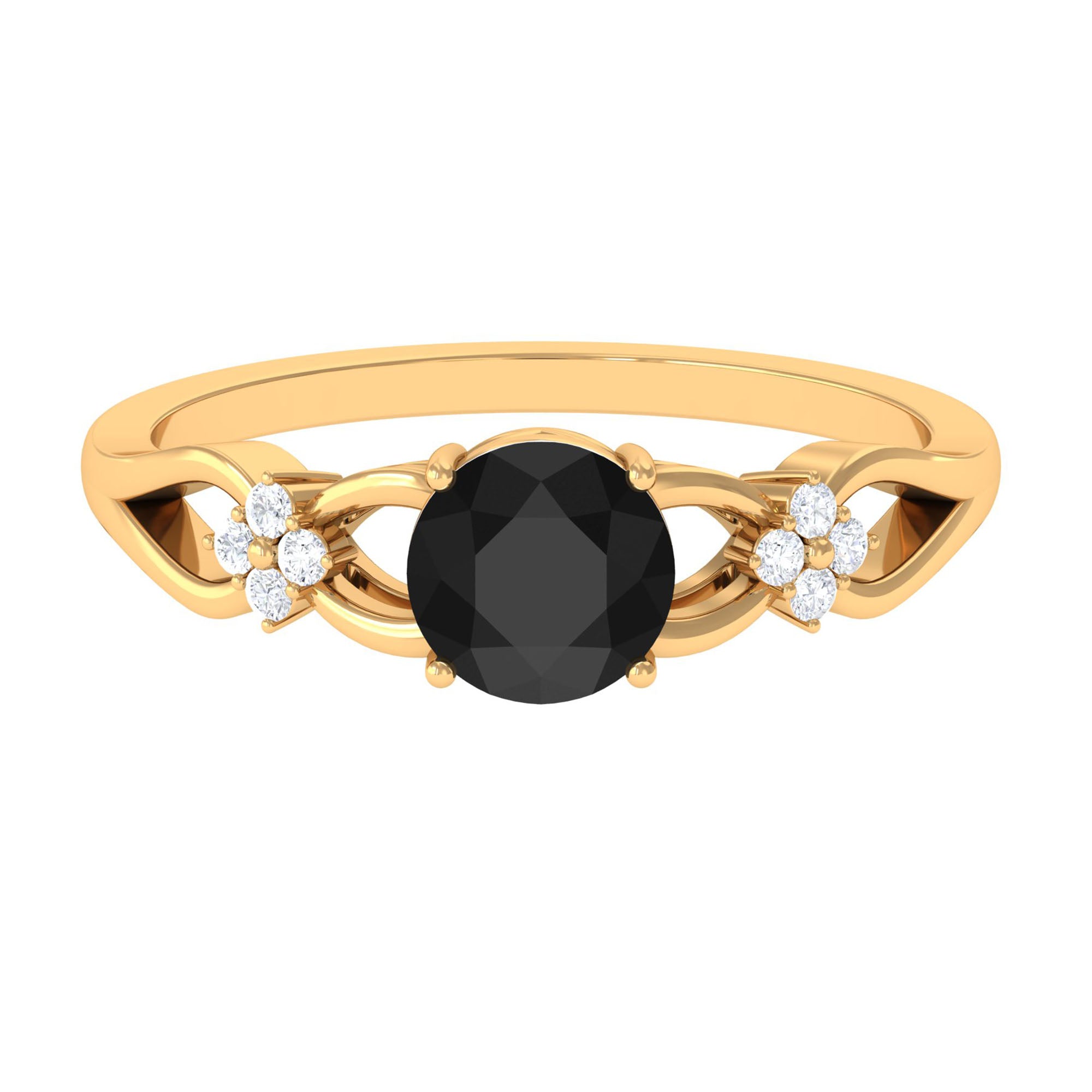 1.25 CT Black Diamond Solitaire Crossover Ring with Diamond Black Diamond - ( AAA ) - Quality - Rosec Jewels