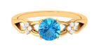 Pure Swiss Blue Topaz and Diamond Floral Solitaire Crossover Ring Swiss Blue Topaz - ( AAA ) - Quality - Rosec Jewels