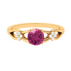 Pink Tourmaline Solitaire Floral Ring with Diamond Pink Tourmaline - ( AAA ) - Quality - Rosec Jewels