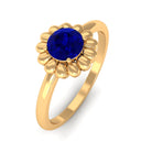 1 CT Round Cut Solitaire Blue Sapphire Gold Flower Ring Blue Sapphire - ( AAA ) - Quality - Rosec Jewels