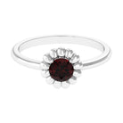 Round Cut Solitaire Garnet Flower Ring Garnet - ( AAA ) - Quality - Rosec Jewels