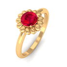 5 MM Round Lab Created Ruby Solitaire Gold Flower Ring Lab Created Ruby - ( AAAA ) - Quality - Rosec Jewels