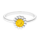 1/2 CT Round Cut Solitaire Yellow Sapphire Gold Flower Engagement Ring Yellow Sapphire - ( AAA ) - Quality - Rosec Jewels