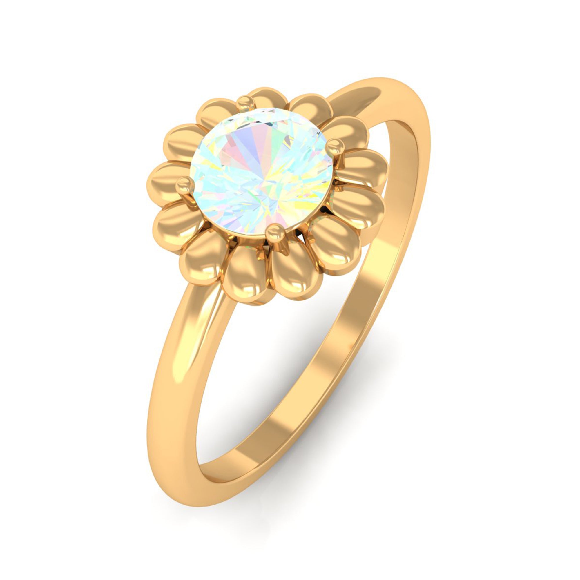 Round Cut Solitaire Ethiopian Opal Flower Ring Ethiopian Opal - ( AAA ) - Quality - Rosec Jewels