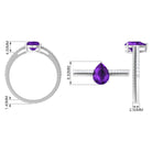 Pear Shaped Amethyst and Diamond Solitaire Ring with Twisted Rope Amethyst - ( AAA ) - Quality - Rosec Jewels