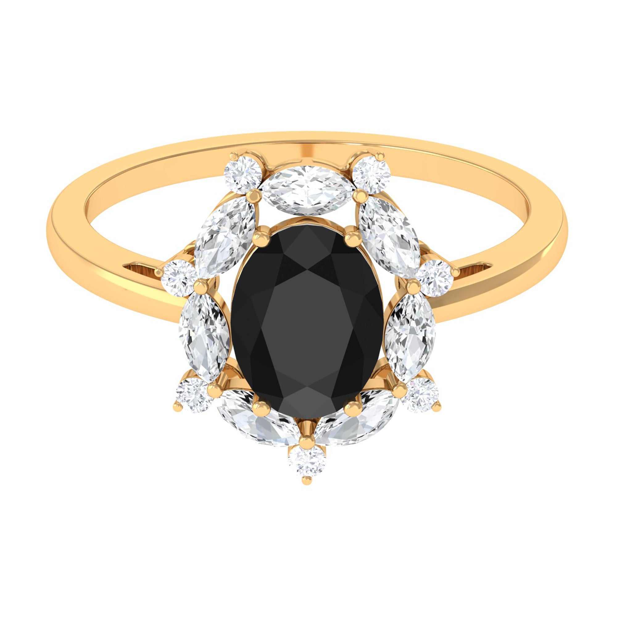 Oval Created Black Diamond and Moissanite Halo Engagement Ring Set Lab Created Black Diamond - ( AAAA ) - Quality - Rosec Jewels