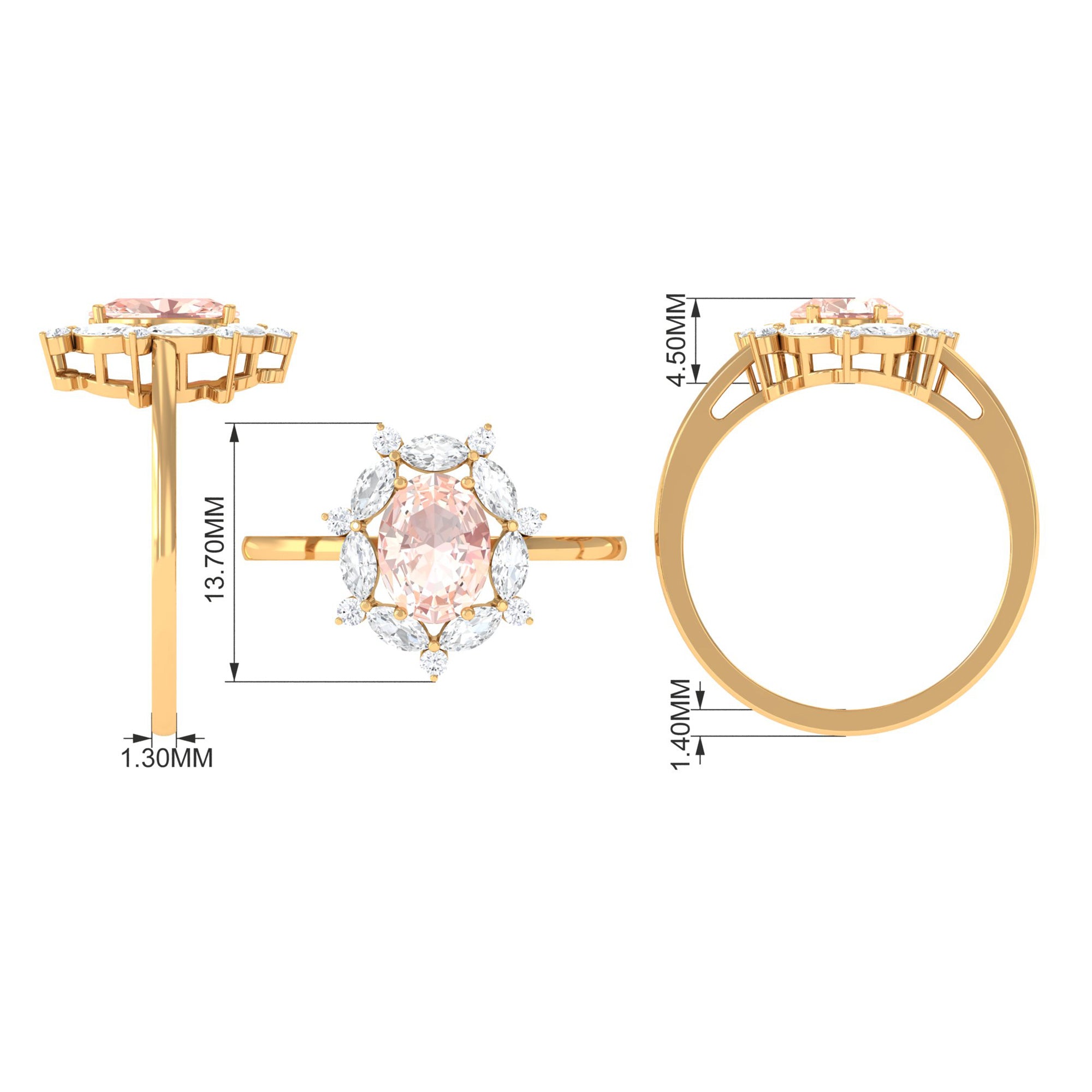 Morganite Designer Halo Engagement Ring with Moissanite Morganite - ( AAA ) - Quality - Rosec Jewels