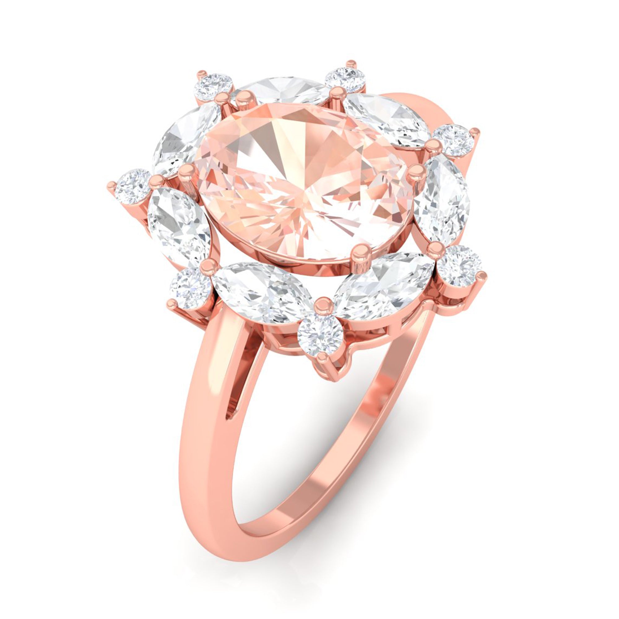 Morganite Designer Halo Engagement Ring with Moissanite Morganite - ( AAA ) - Quality - Rosec Jewels