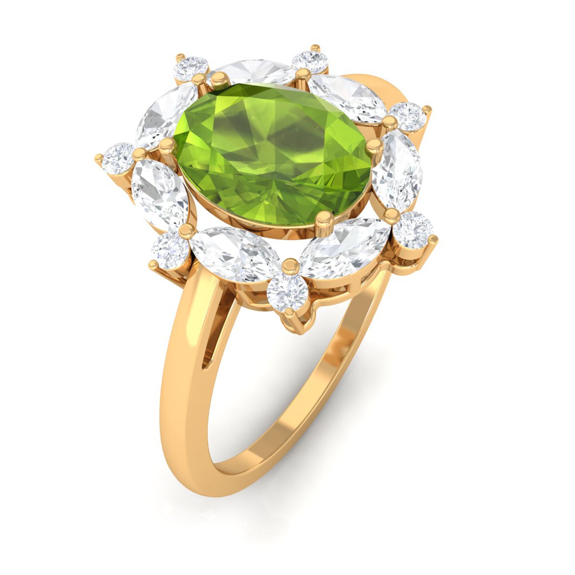 Designer Peridot Engagement Ring with Moissanite Halo Peridot - ( AAA ) - Quality - Rosec Jewels