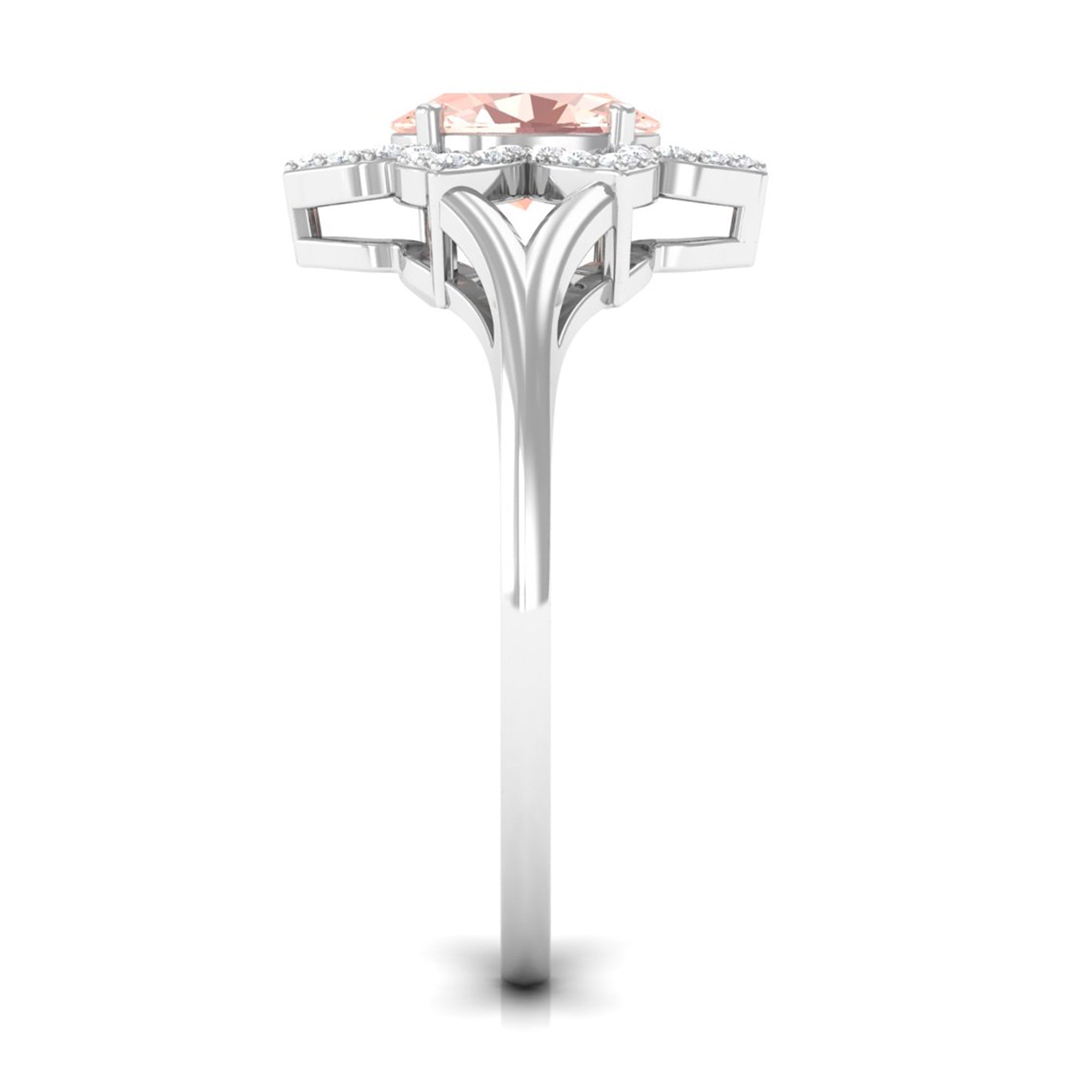 Oval Morganite and Diamond Flower Engagement Ring in Split Shank Morganite - ( AAA ) - Quality - Rosec Jewels