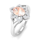 Oval Morganite and Diamond Flower Engagement Ring in Split Shank Morganite - ( AAA ) - Quality - Rosec Jewels