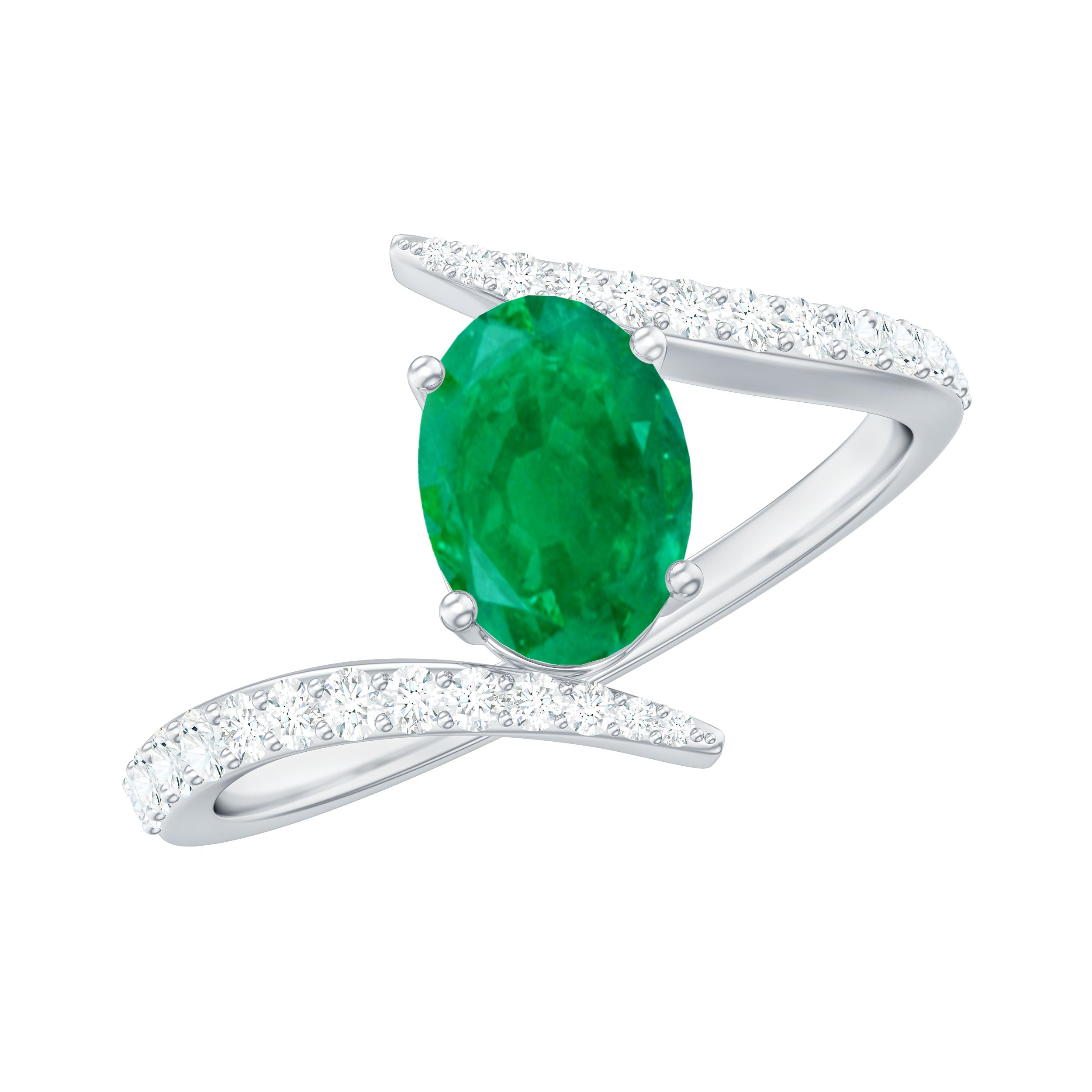 1.25 CT Oval Emerald Solitaire Bypass Ring with Diamond Emerald - ( AAA ) - Quality - Rosec Jewels