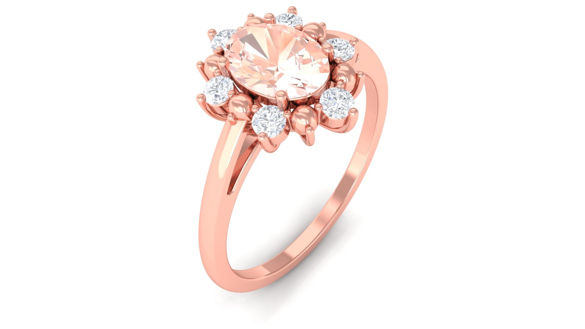 Oval Morganite Floral Halo Engagement Ring with Diamond Morganite - ( AAA ) - Quality - Rosec Jewels