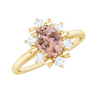 Oval Morganite Floral Halo Engagement Ring with Diamond Morganite - ( AAA ) - Quality - Rosec Jewels