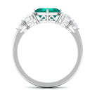 Simple Asscher shape Emerald Solitaire Engagement Ring with Diamond Emerald - ( AAA ) - Quality - Rosec Jewels