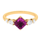 Simple Asscher Cut Rhodolite Solitaire Engagement Ring with Moissanite Rhodolite - ( AAA ) - Quality - Rosec Jewels