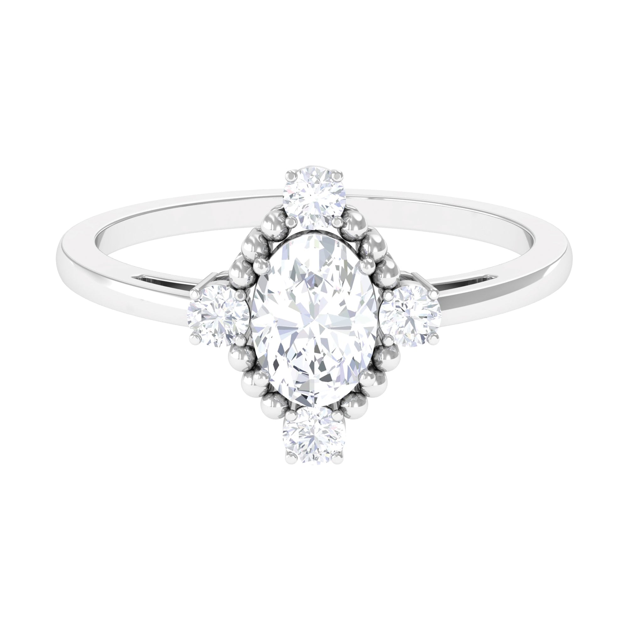 Oval Shape Moissanite Solitaire Vintage Engagement Ring Moissanite - ( D-VS1 ) - Color and Clarity - Rosec Jewels