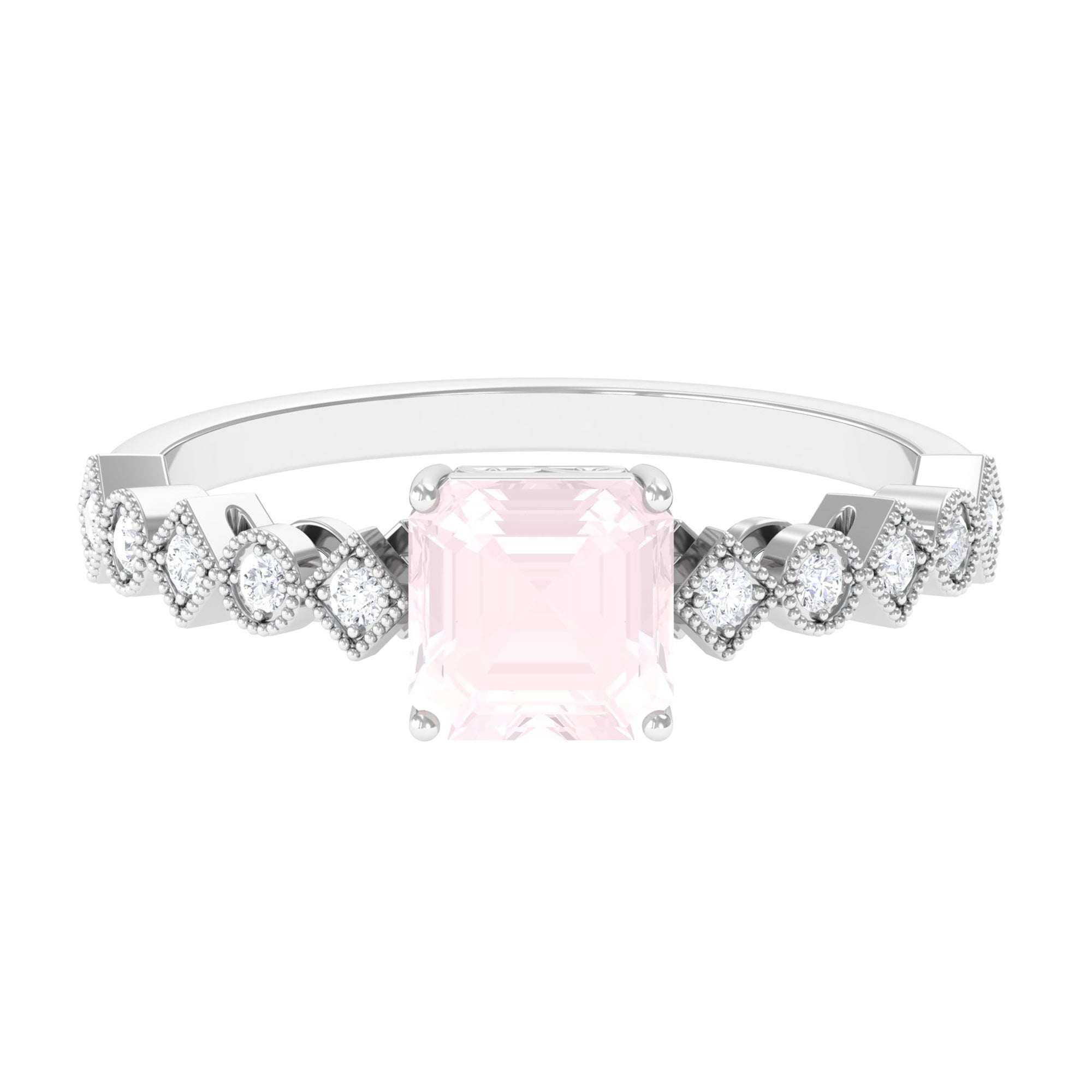 1.5 CT Asscher Cut Rose Quartz Solitaire Engagement Ring with Diamond Rose Quartz - ( AAA ) - Quality - Rosec Jewels