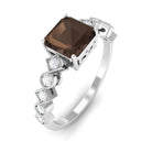 1.5 CT Asscher Cut Smoky Quartz Solitaire Engagement Ring with Diamond Smoky Quartz - ( AAA ) - Quality - Rosec Jewels