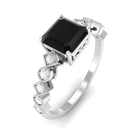 1.5 CT Asscher Cut Black Onyx Solitaire Engagement Ring with Diamond Black Onyx - ( AAA ) - Quality - Rosec Jewels