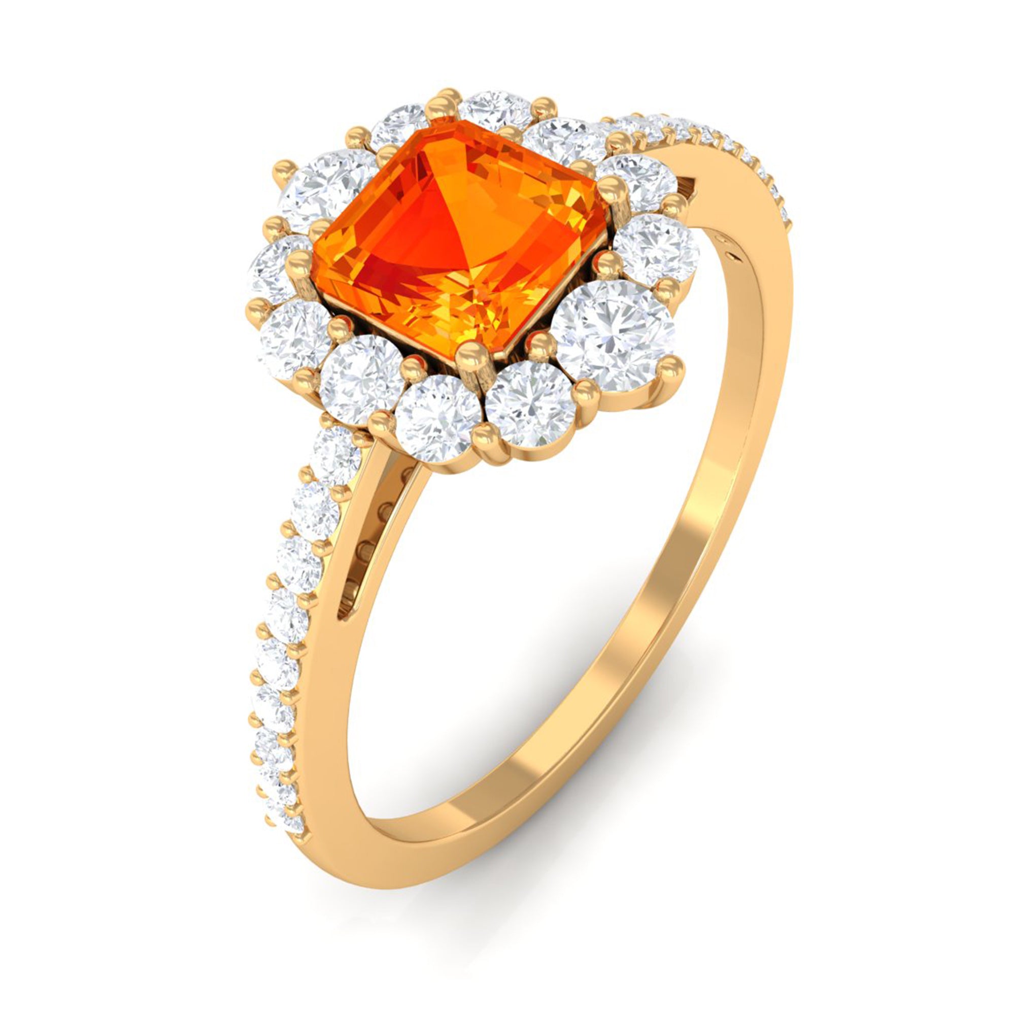 Asscher Cut Created Orange Sapphire and Diamond Frame Engagement Ring Lab Created Orange Sapphire - ( AAAA ) - Quality - Rosec Jewels