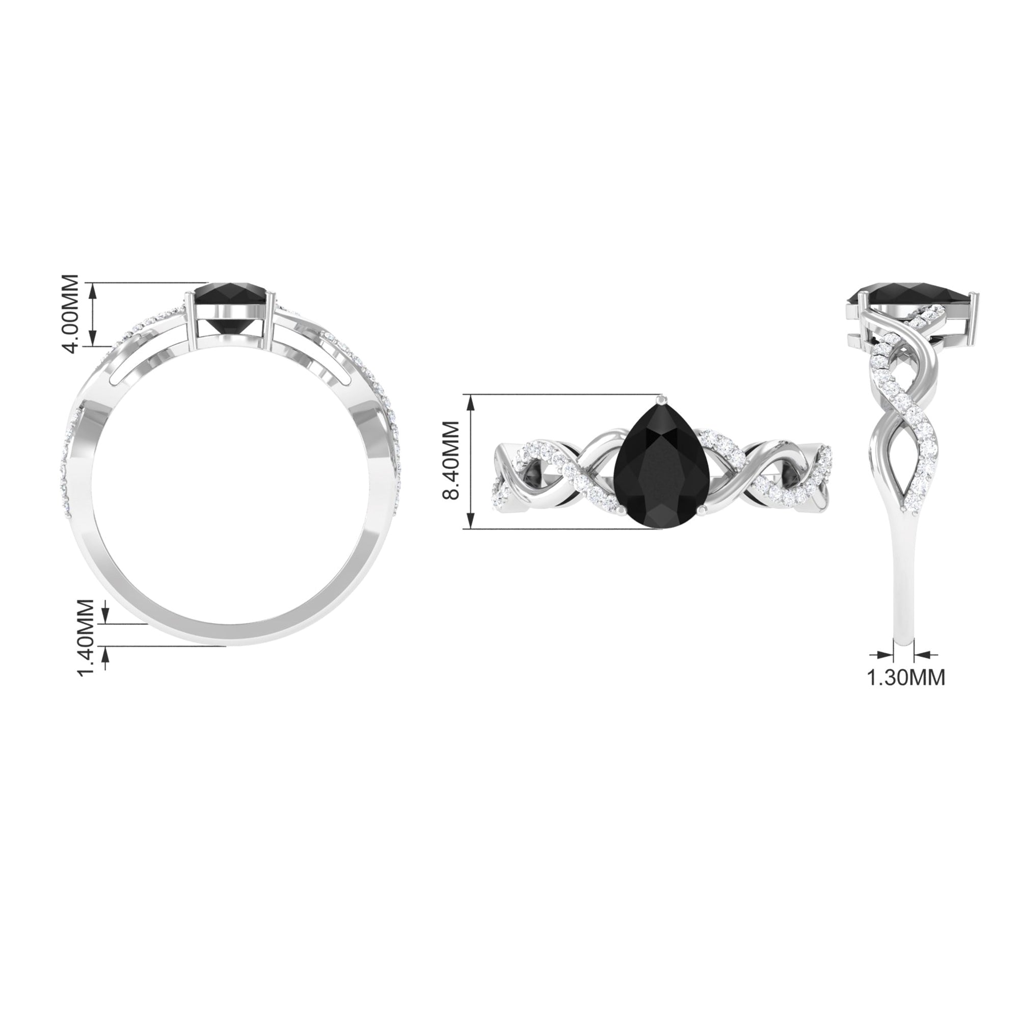 Infinity Shank Created Black Diamond and Diamond Solitaire Engagement Ring Lab Created Black Diamond - ( AAAA ) - Quality - Rosec Jewels