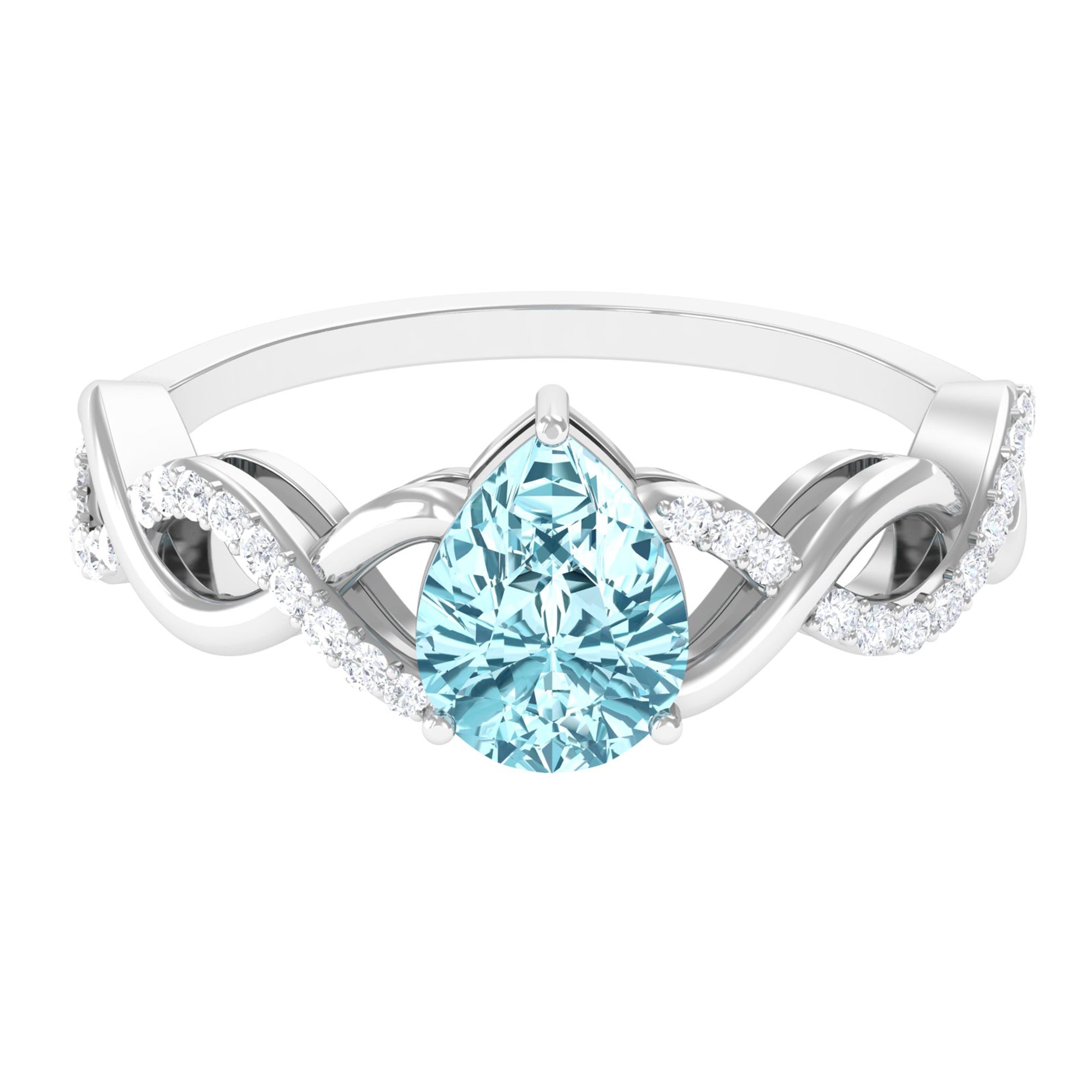 Pear Shape Aquamarine Solitaire Infinity Ring with Diamond Aquamarine - ( AAA ) - Quality - Rosec Jewels