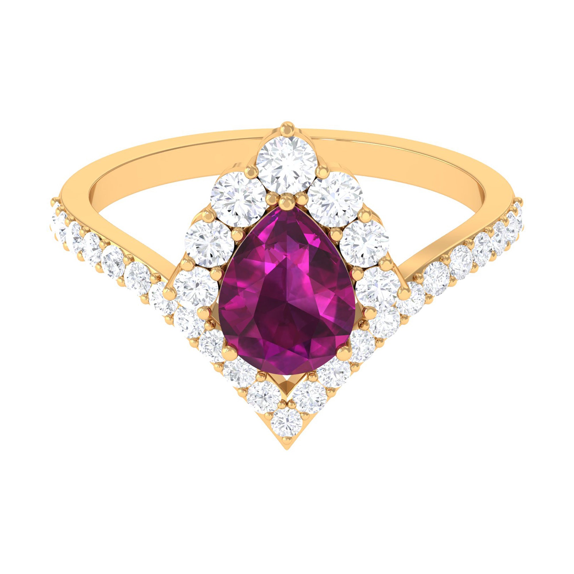 2.75 CT Pear Rhodolite Teardrop Engagement Ring with Moissanite Halo Rhodolite - ( AAA ) - Quality - Rosec Jewels