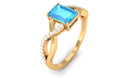 Emerald Cut Swiss Blue Topaz and Diamond Crossover Engagement Ring Swiss Blue Topaz - ( AAA ) - Quality - Rosec Jewels