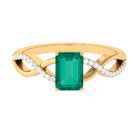 Octagon shape Emerald and Diamond Crossover Engagement Ring Emerald - ( AAA ) - Quality - Rosec Jewels