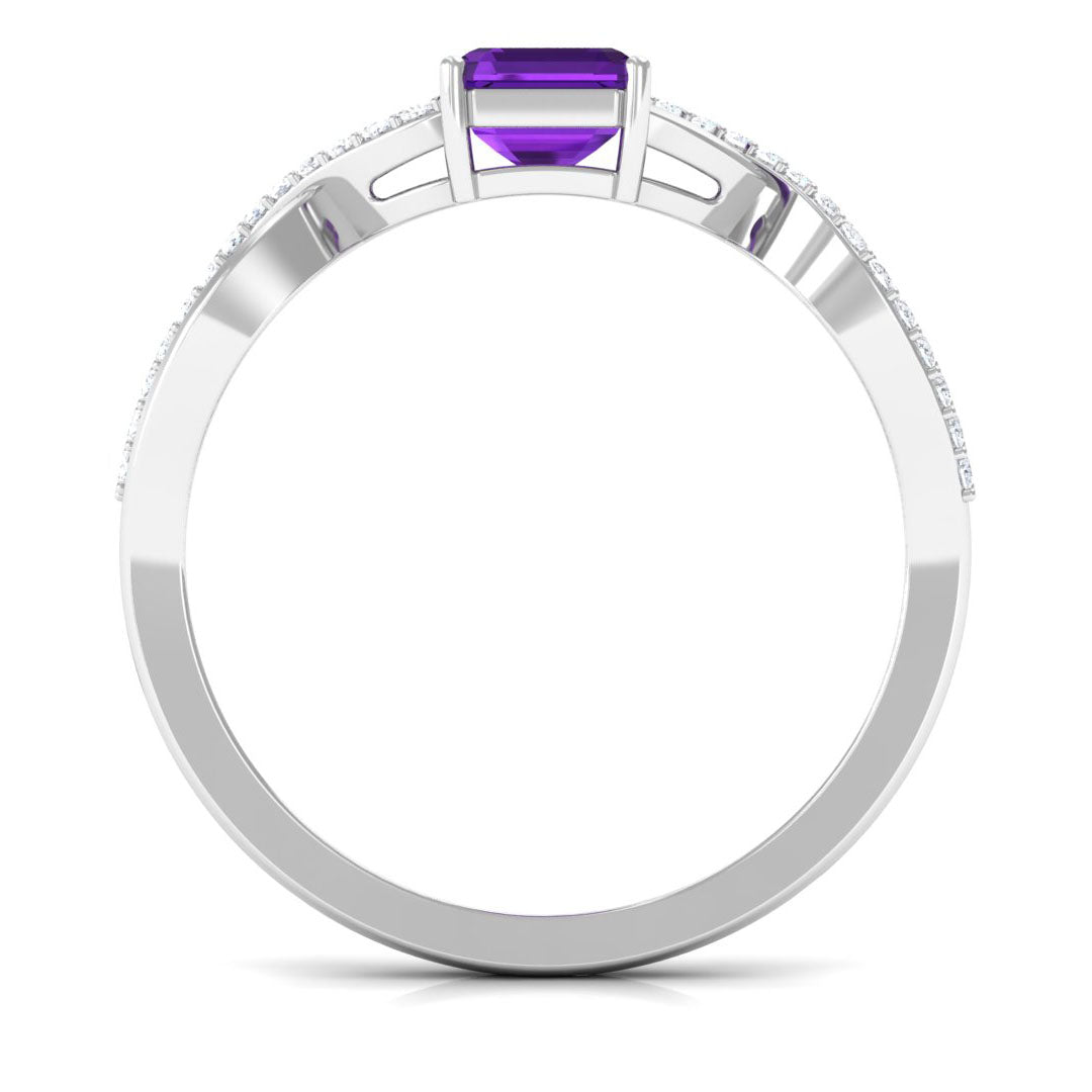 Emerald Cut Amethyst and Diamond Infinity Engagement Ring Amethyst - ( AAA ) - Quality - Rosec Jewels