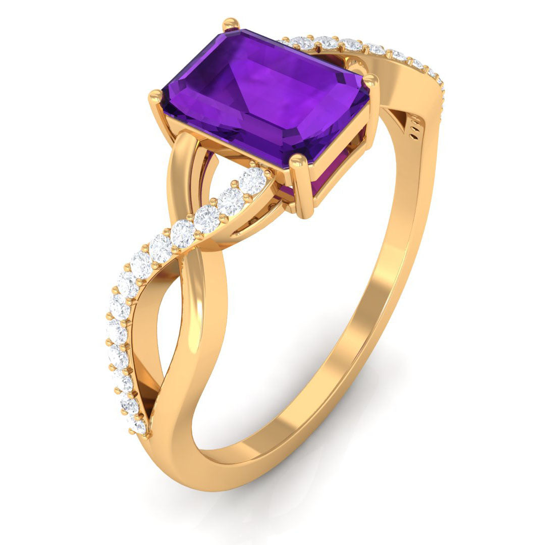 Emerald Cut Amethyst and Diamond Infinity Engagement Ring Amethyst - ( AAA ) - Quality - Rosec Jewels