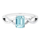 Octagon Aquamarine and Diamond Crossover Engagement Ring Aquamarine - ( AAA ) - Quality - Rosec Jewels