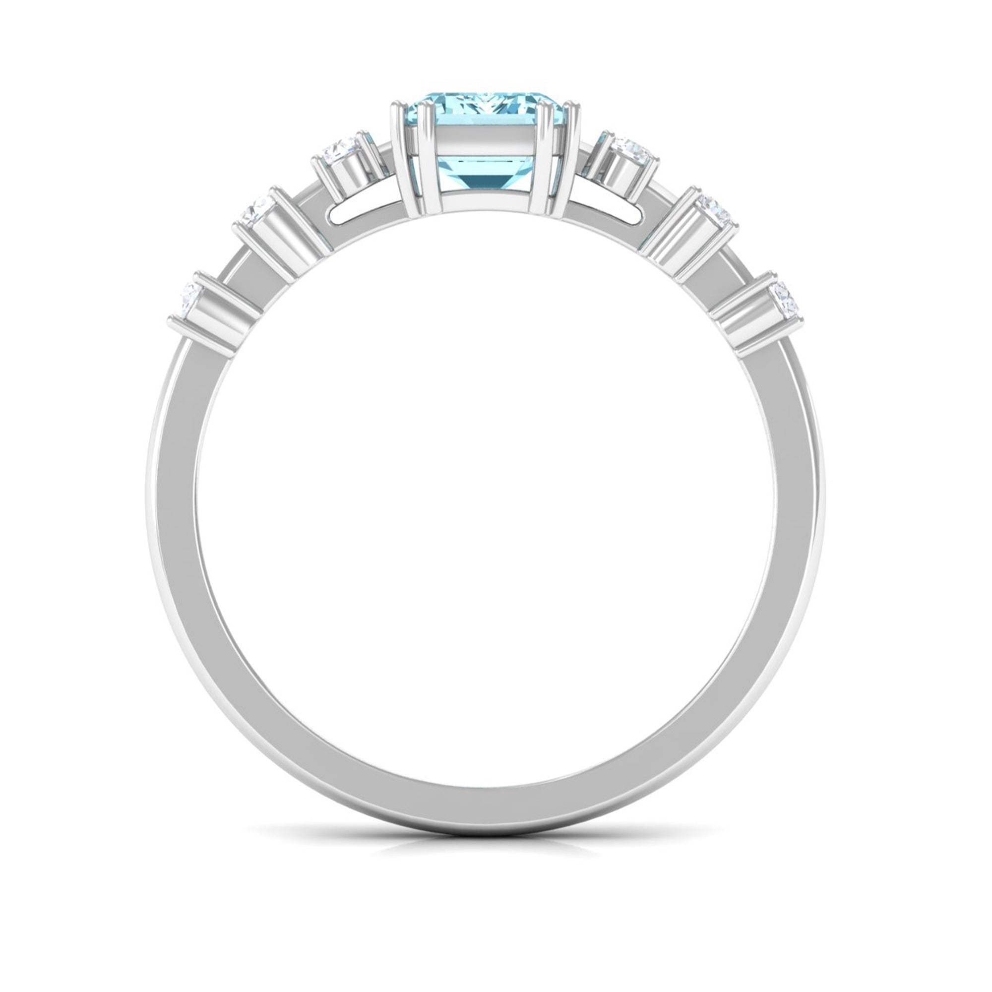 Emerald Cut Aquamarine Solitaire Engagement Ring with Diamond Aquamarine - ( AAA ) - Quality - Rosec Jewels