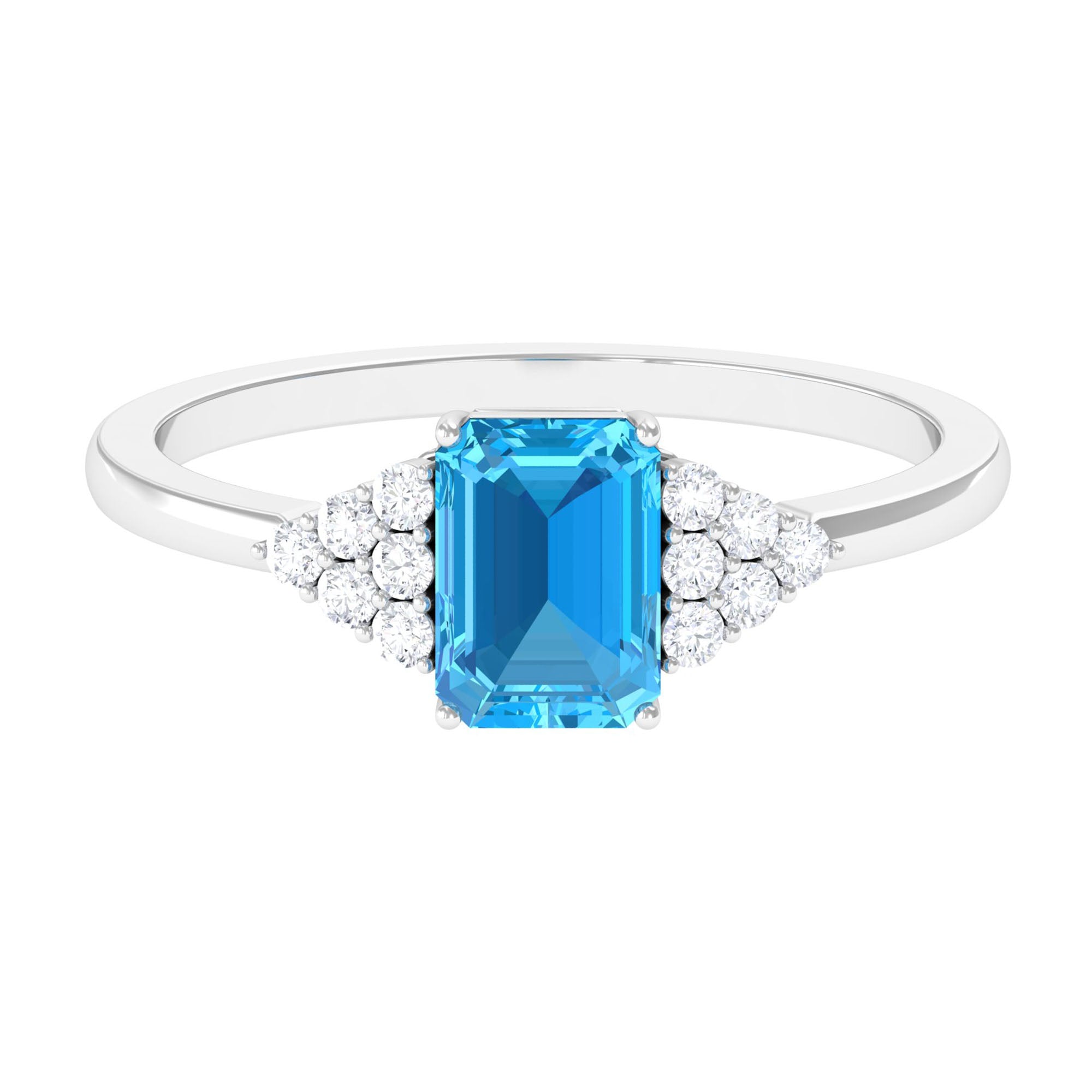 Emerald Cut Swiss Blue Topaz Solitaire Engagement Ring with Diamond Swiss Blue Topaz - ( AAA ) - Quality - Rosec Jewels