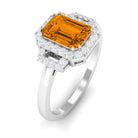 Emerald Cut Citrine and Diamond Statement Engagement Ring Citrine - ( AAA ) - Quality - Rosec Jewels