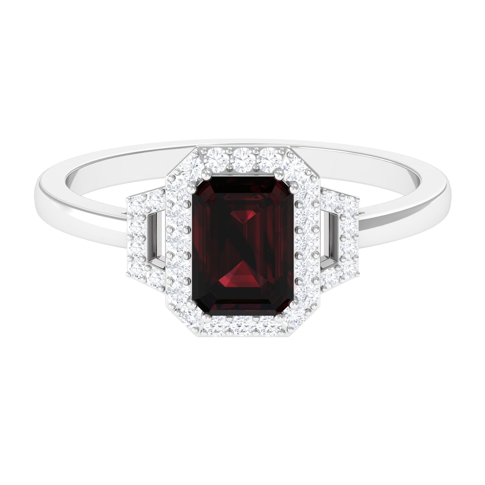 Octagon Cut Garnet and Diamond Statement Engagement Ring Garnet - ( AAA ) - Quality - Rosec Jewels