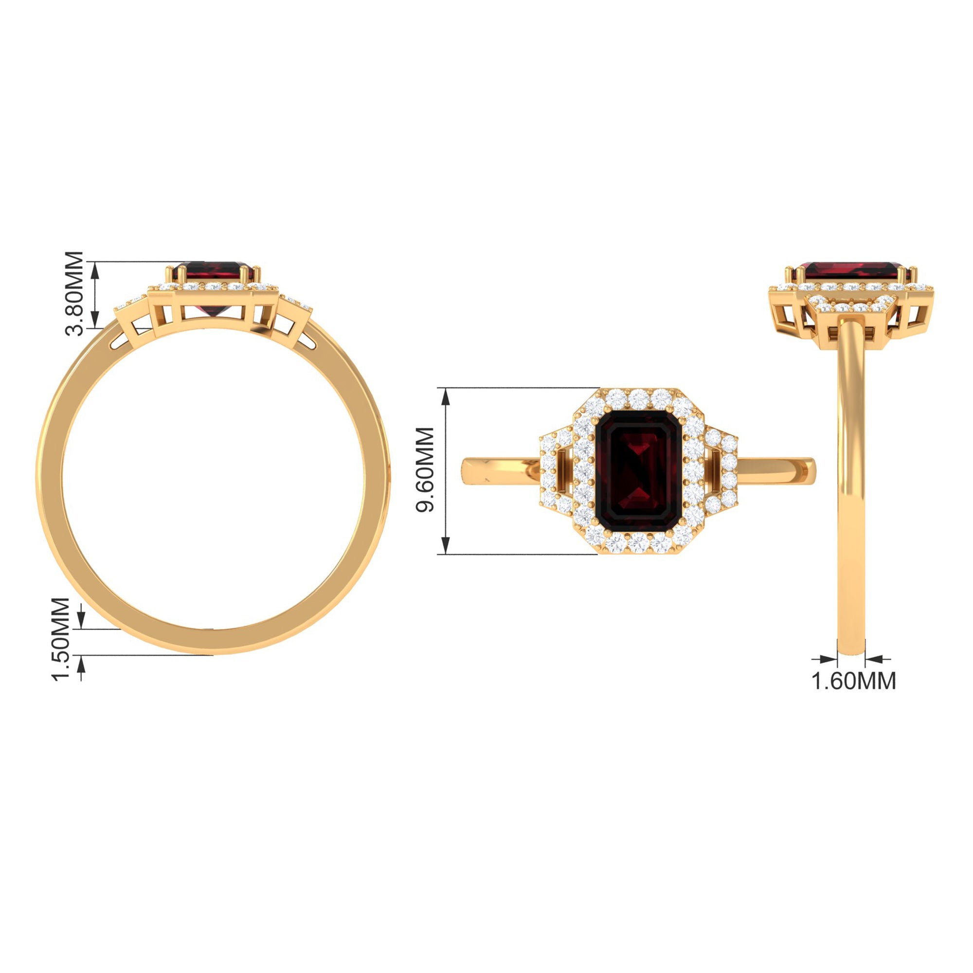 Octagon Cut Garnet and Diamond Statement Engagement Ring Garnet - ( AAA ) - Quality - Rosec Jewels