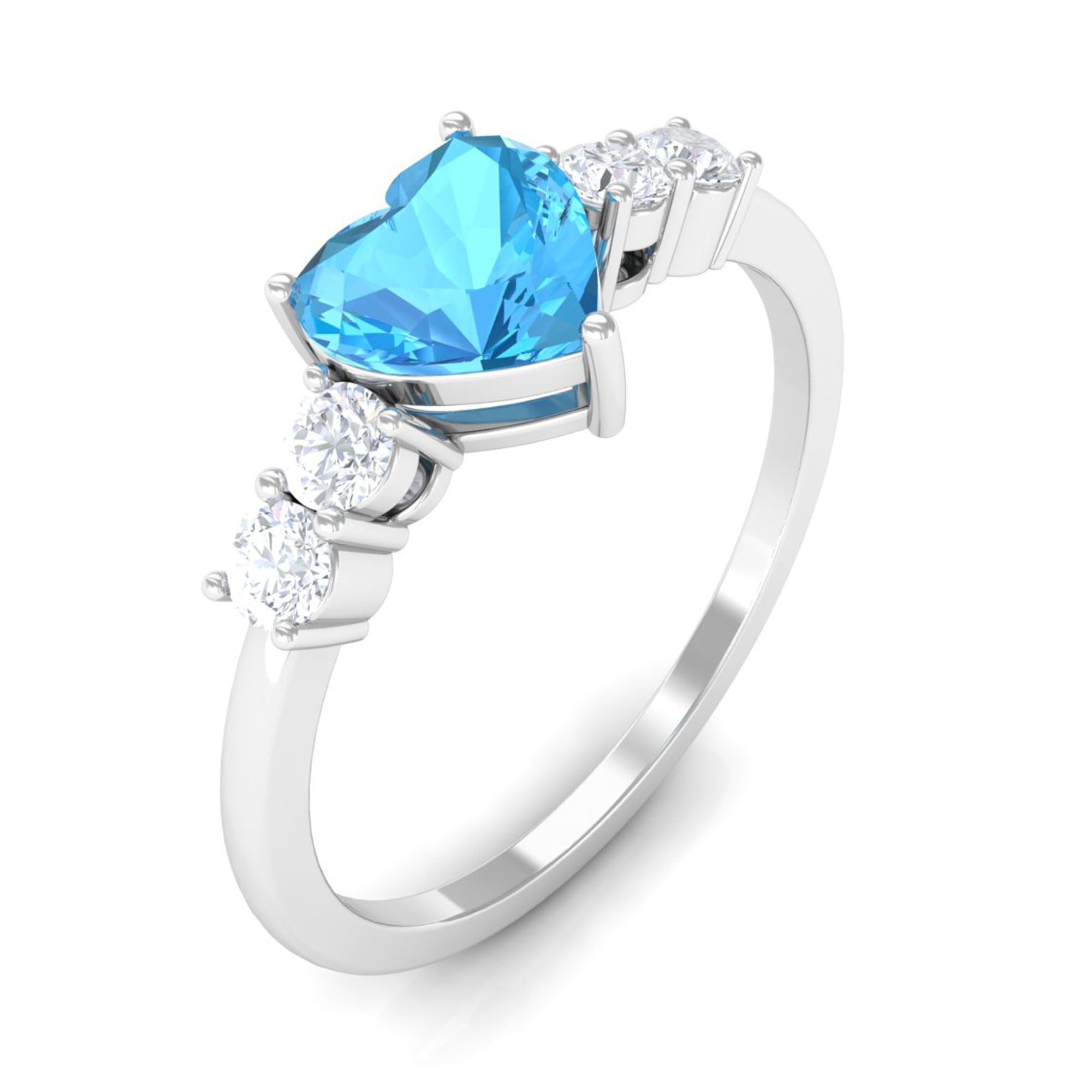 Heart Shape Swiss Blue Topaz Solitaire Promise Ring with Diamond Swiss Blue Topaz - ( AAA ) - Quality - Rosec Jewels