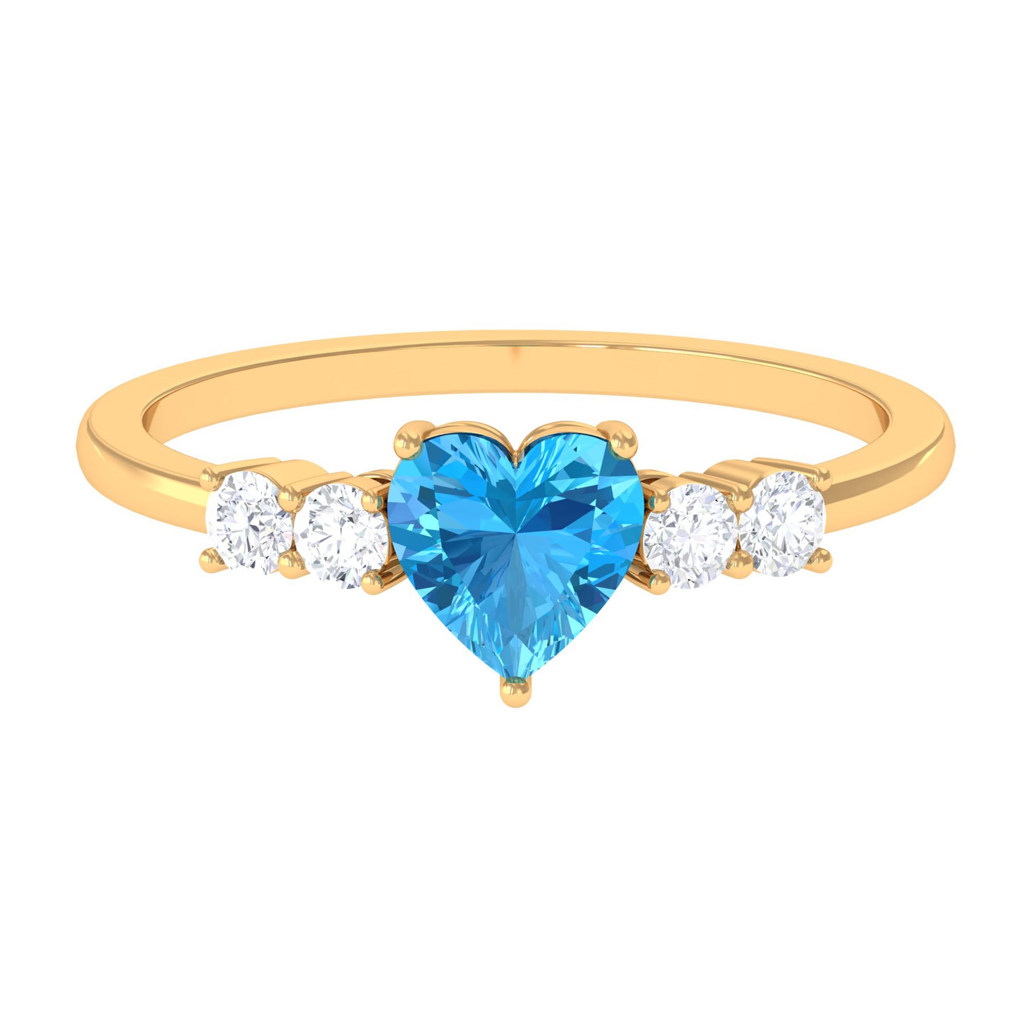 Heart Shape Swiss Blue Topaz Solitaire Promise Ring with Diamond Swiss Blue Topaz - ( AAA ) - Quality - Rosec Jewels